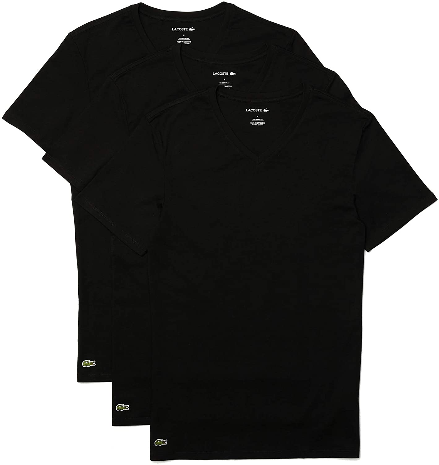 Lacoste Men's Essentials Slim Fit V-Neck T-Shirt, 3-Pack