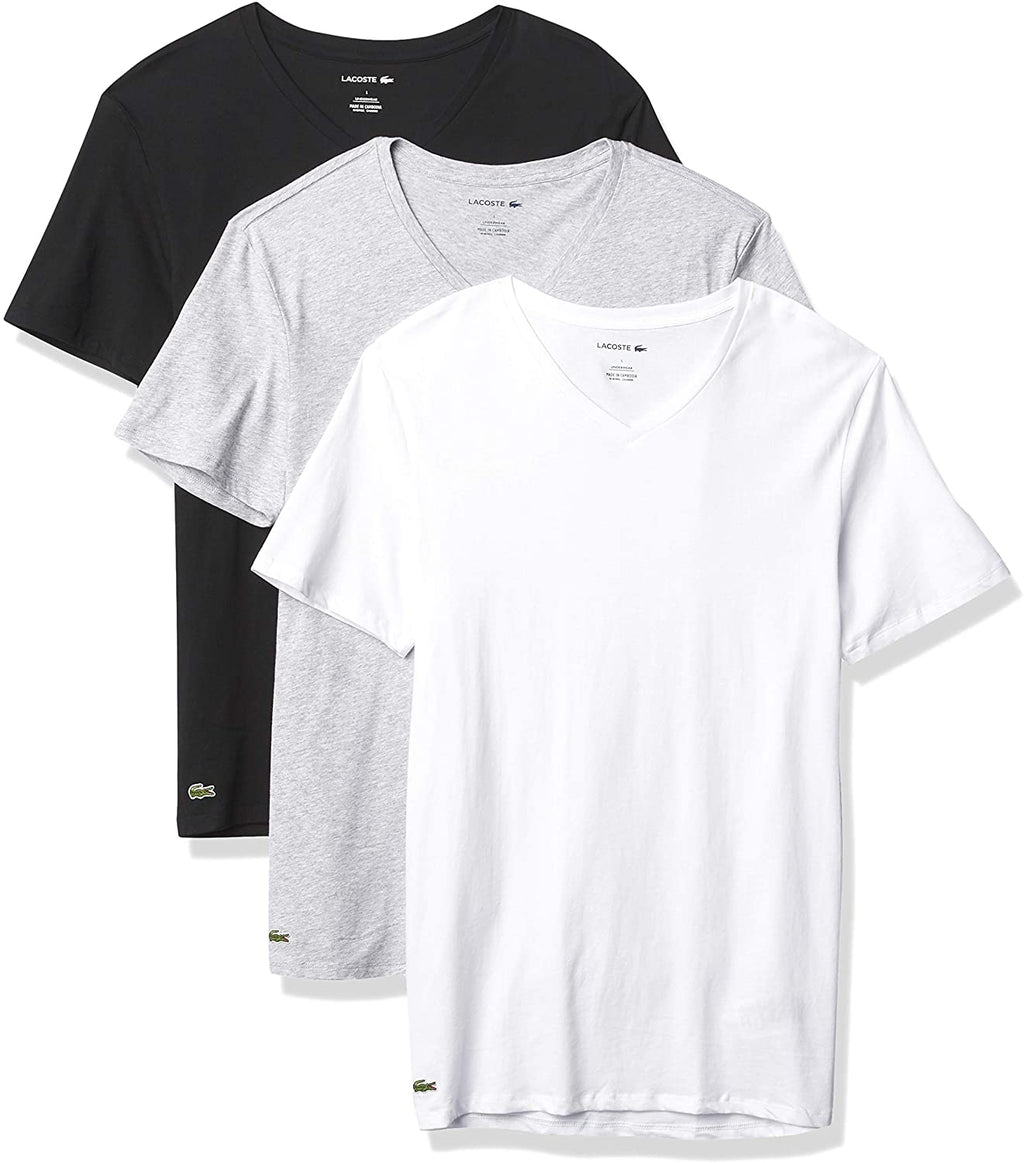 Lacoste Men's Essentials Slim Fit V-Neck T-Shirt, 3-Pack
