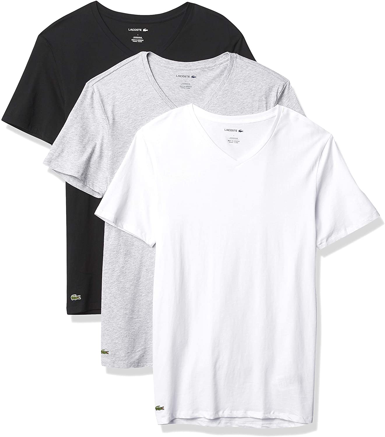 Lacoste Men's Essentials Slim Fit V-Neck T-Shirt, 3-Pack