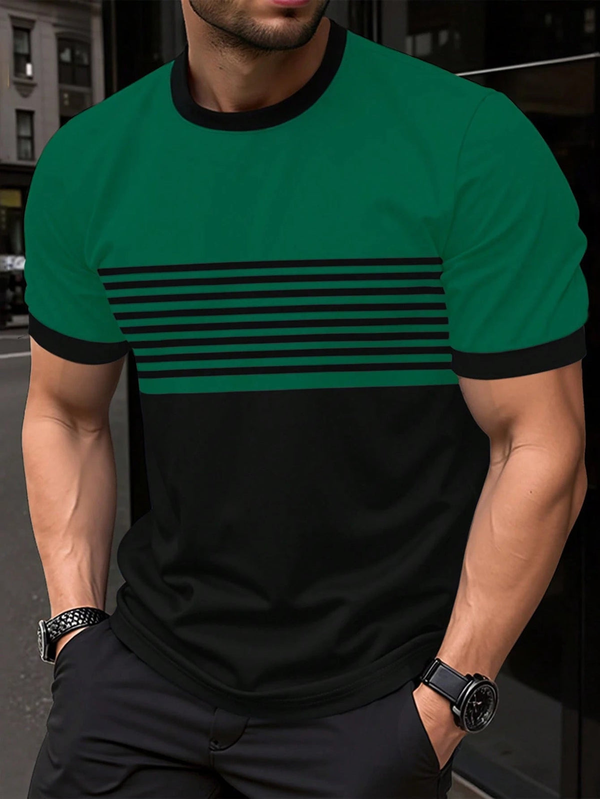 Fashionable And Minimalist Men's Crew-neck Casual Short-sleeve Shirt
