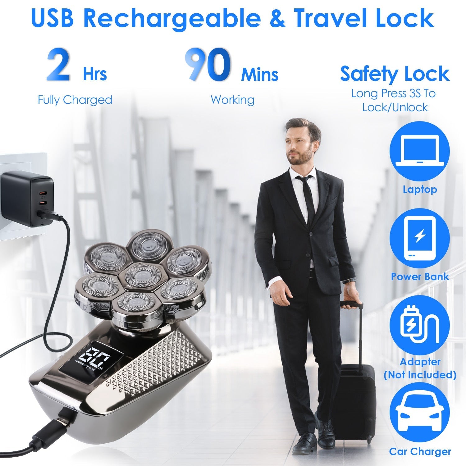Head Shavers for Bald Men 5 In 1 7D Electric Rotary Razor Rechargeable Cordless Head Beard Trimmer Shaver Kit IPX6 Waterproof Dry Wet Grooming Kit wit