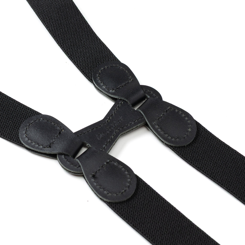Black Leather/Silver Clip X Back Suspenders