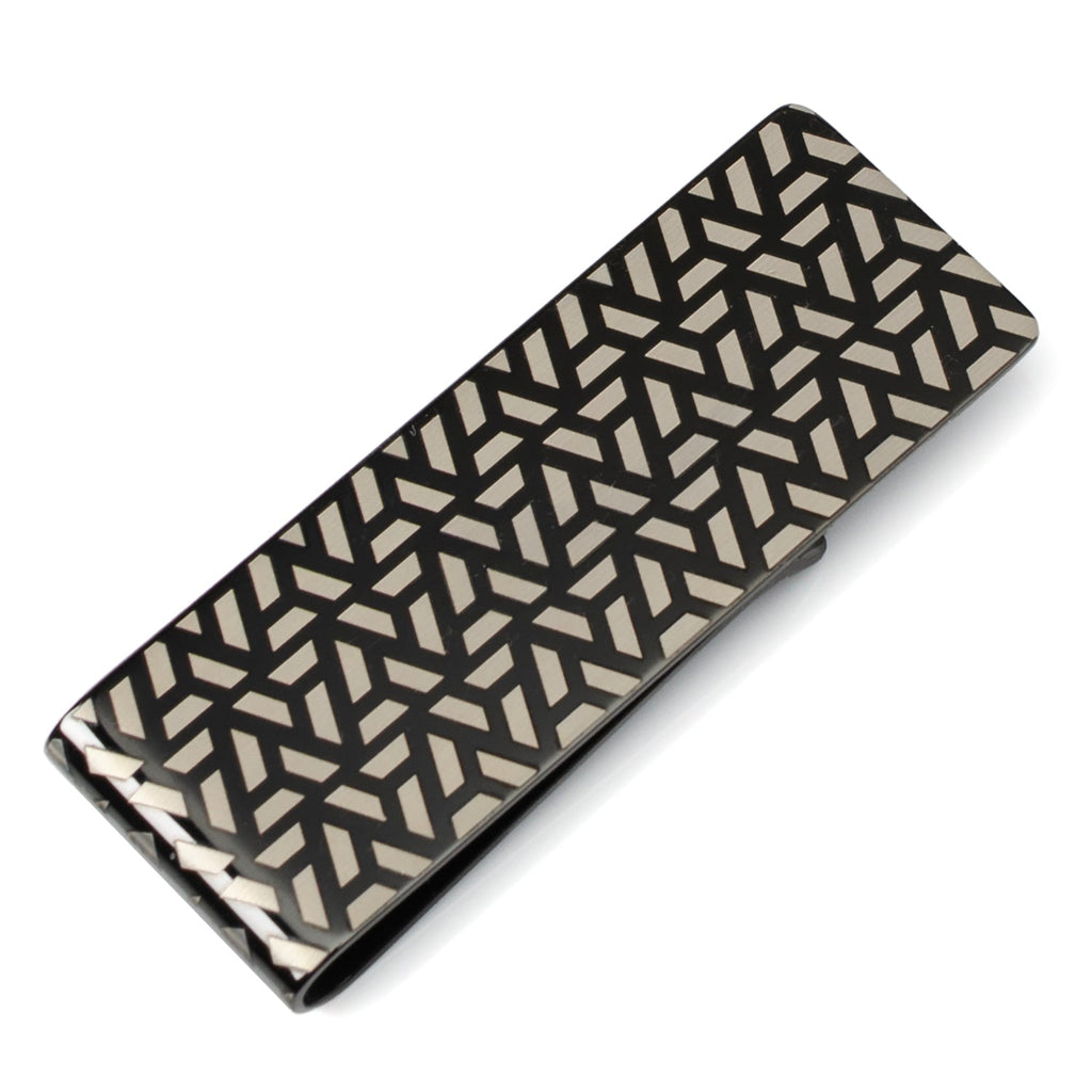 Geometric Stainless Steel Gunmetal Engraved Money Clip