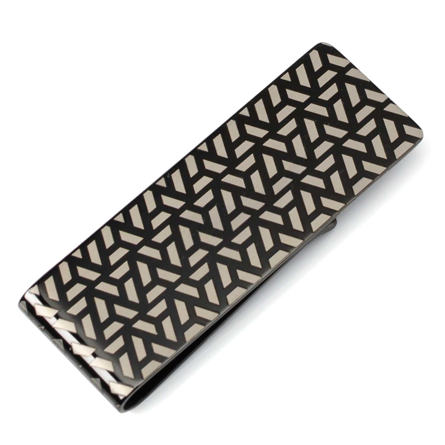 Geometric Stainless Steel Gunmetal Engraved Money Clip