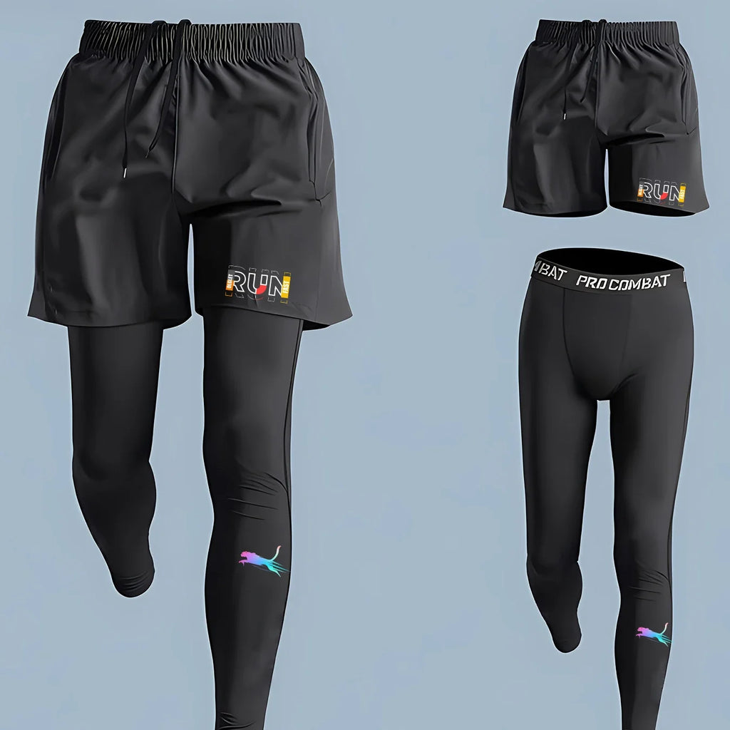 Quick-Dry Running Shorts & Compression Tights Set