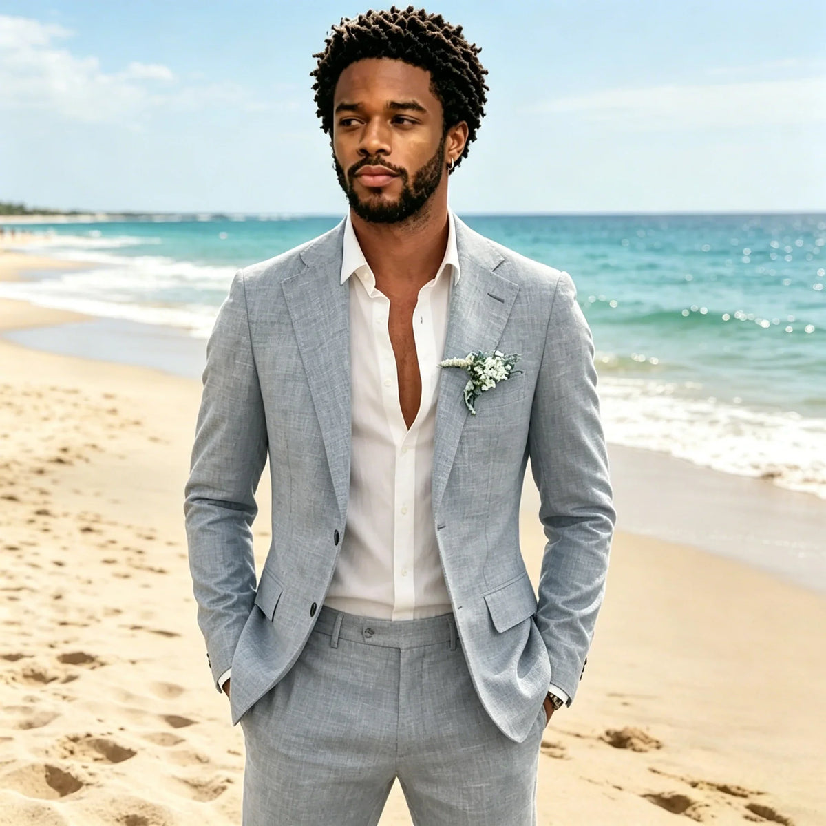 Light Grey Linen Suit — 2-Piece with Trousers