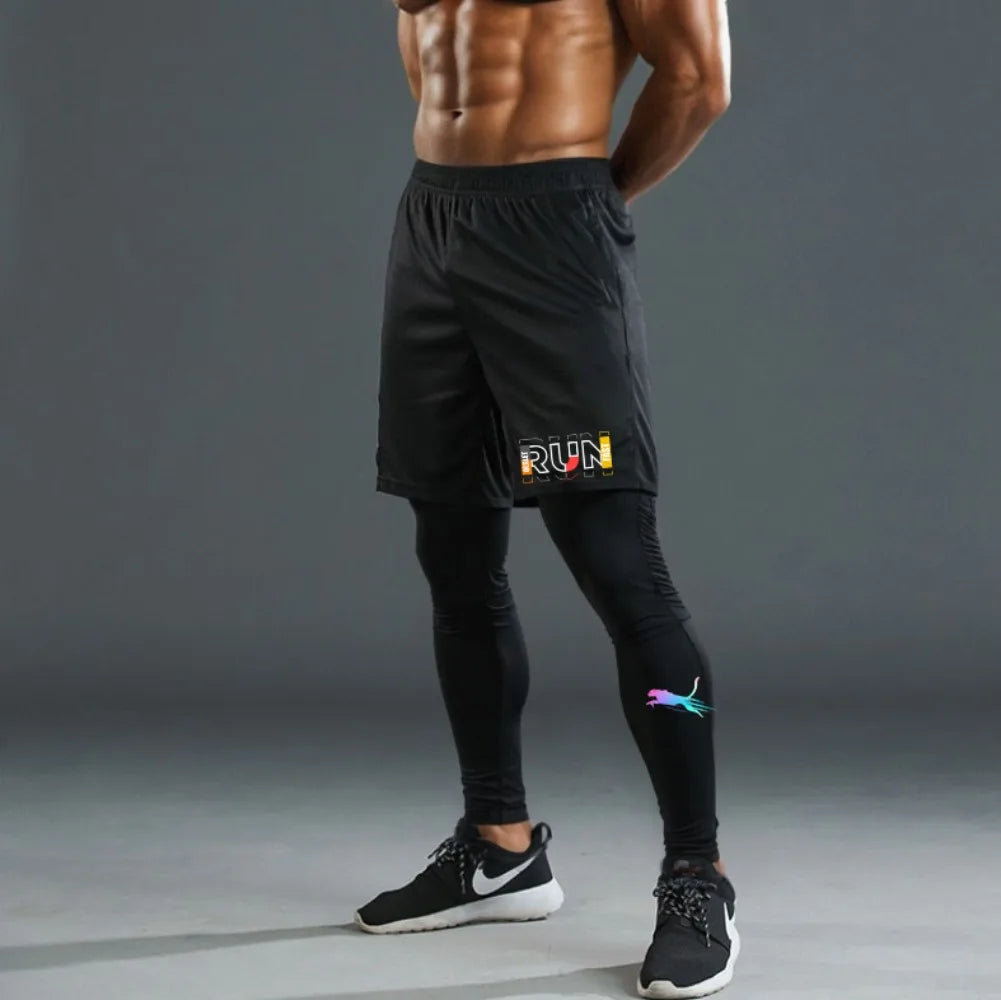 Quick-Dry Running Shorts & Compression Tights Set