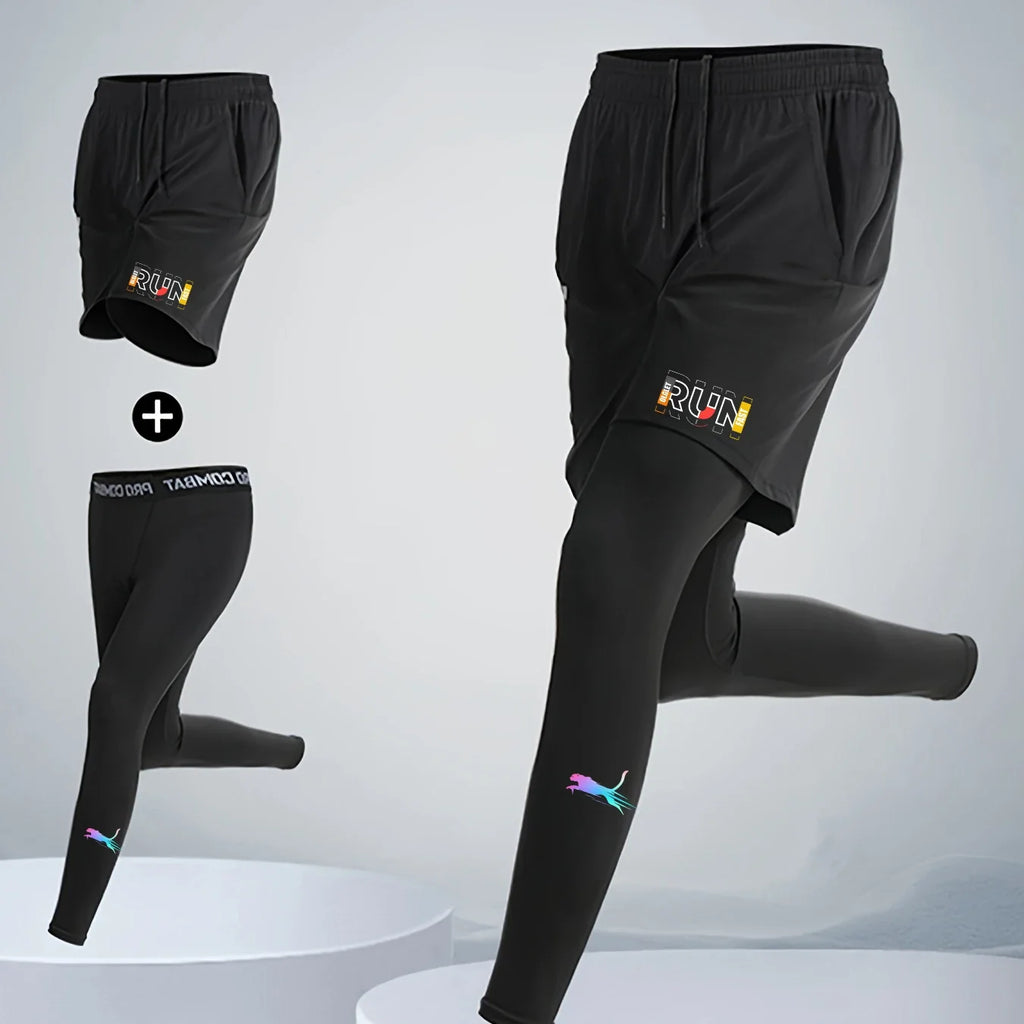 Quick-Dry Running Shorts & Compression Tights Set
