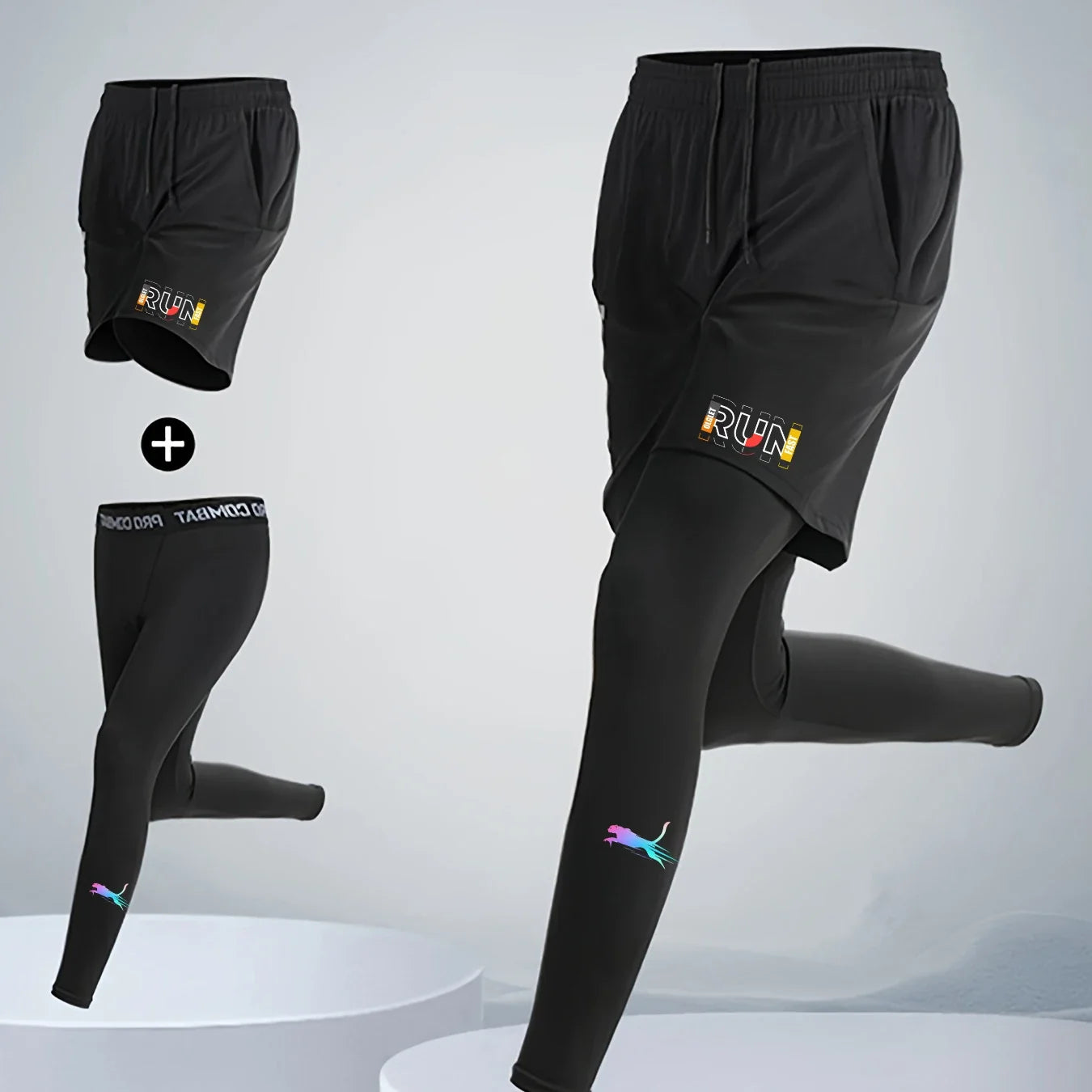 Quick-Dry Running Shorts & Compression Tights Set