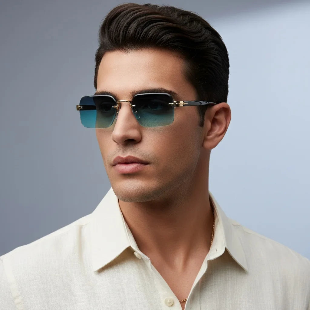 Luxury Rimless Gradient Sunglasses UV400 Metal Frame Designer Eyewear