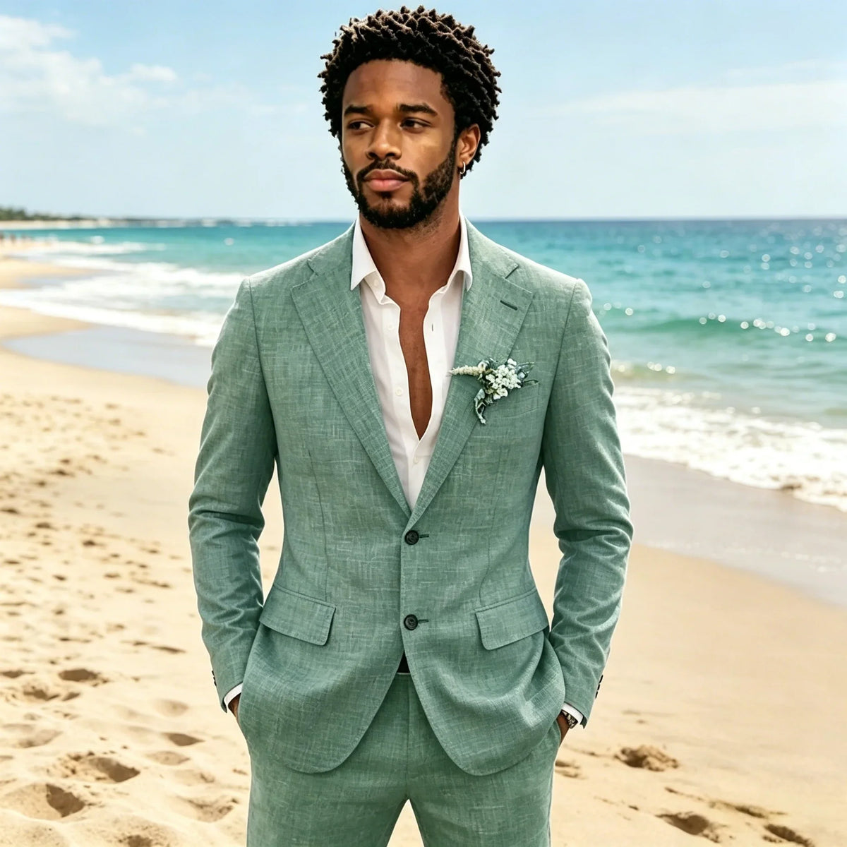 Light Grey Linen Suit — 2-Piece with Trousers