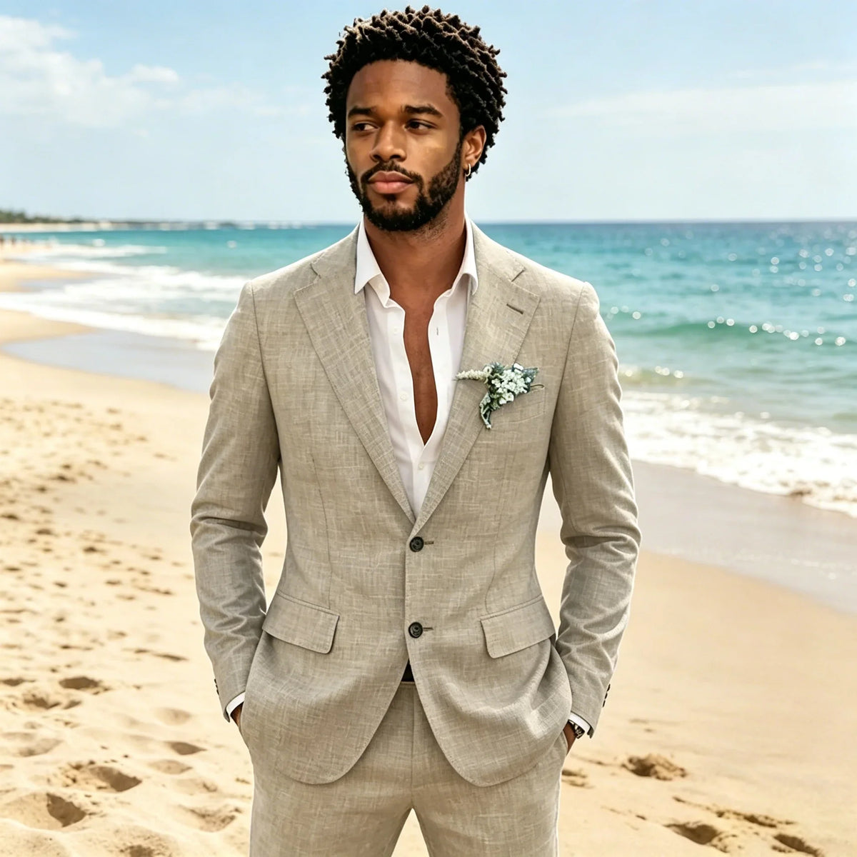Light Grey Linen Suit — 2-Piece with Trousers
