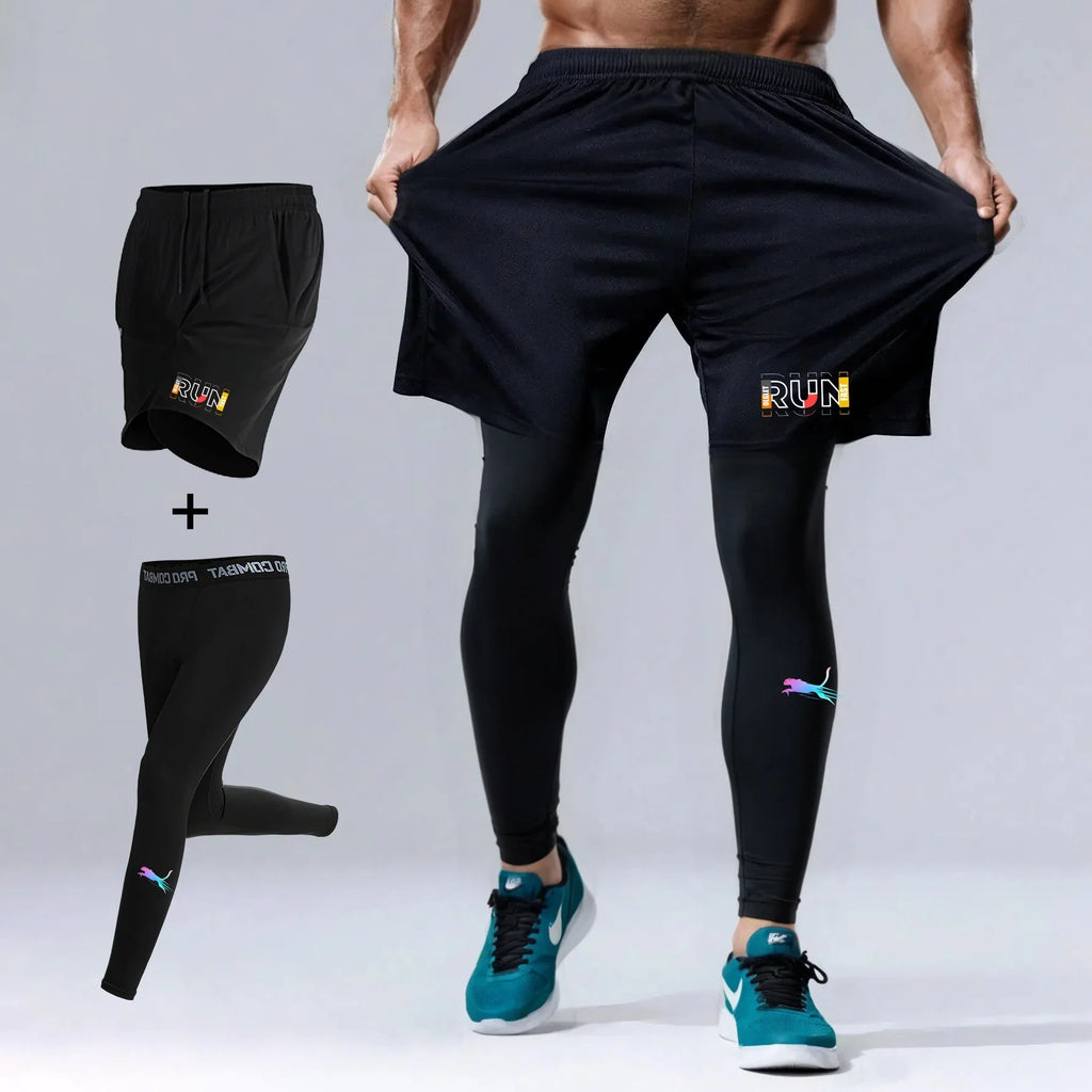 Quick-Dry Running Shorts & Compression Tights Set