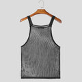 INCERUN Tops 2025 American Style Fashion Men Sparkling Fabric Stripe Perspective Mesh Vests Casual Clubwear Male Thin Tank Tops