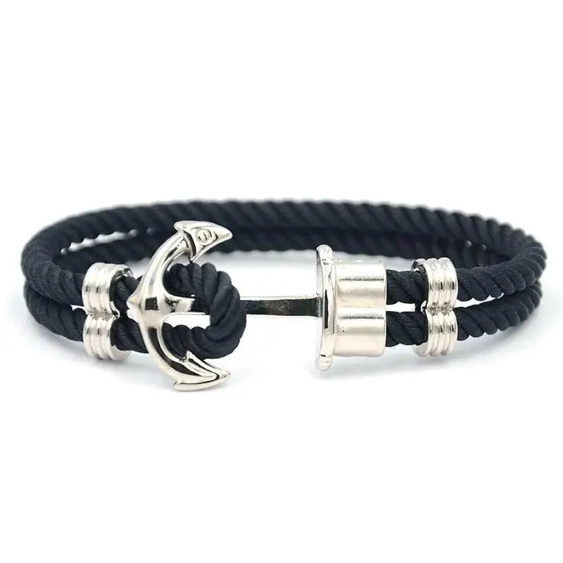 Elegant Modern Handmade Stainless Steel Men Anchor Bracelet made of Nylon in Navy Blue Color For Man