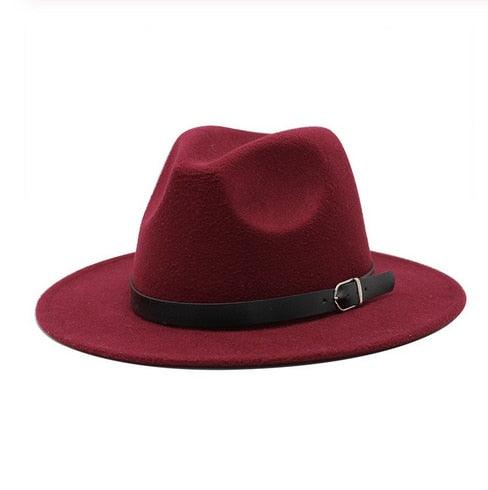 Vintage Winter Autumn Woolen Women Men Belt Buckle Fedora Hat Classic Wide Brim Floppy Hat Retro Warm Top Hat Vintage Cap Women Fedoras Durable Hat