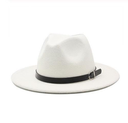 Vintage Winter Autumn Woolen Women Men Belt Buckle Fedora Hat Classic Wide Brim Floppy Hat Retro Warm Top Hat Vintage Cap Women Fedoras Durable Hat