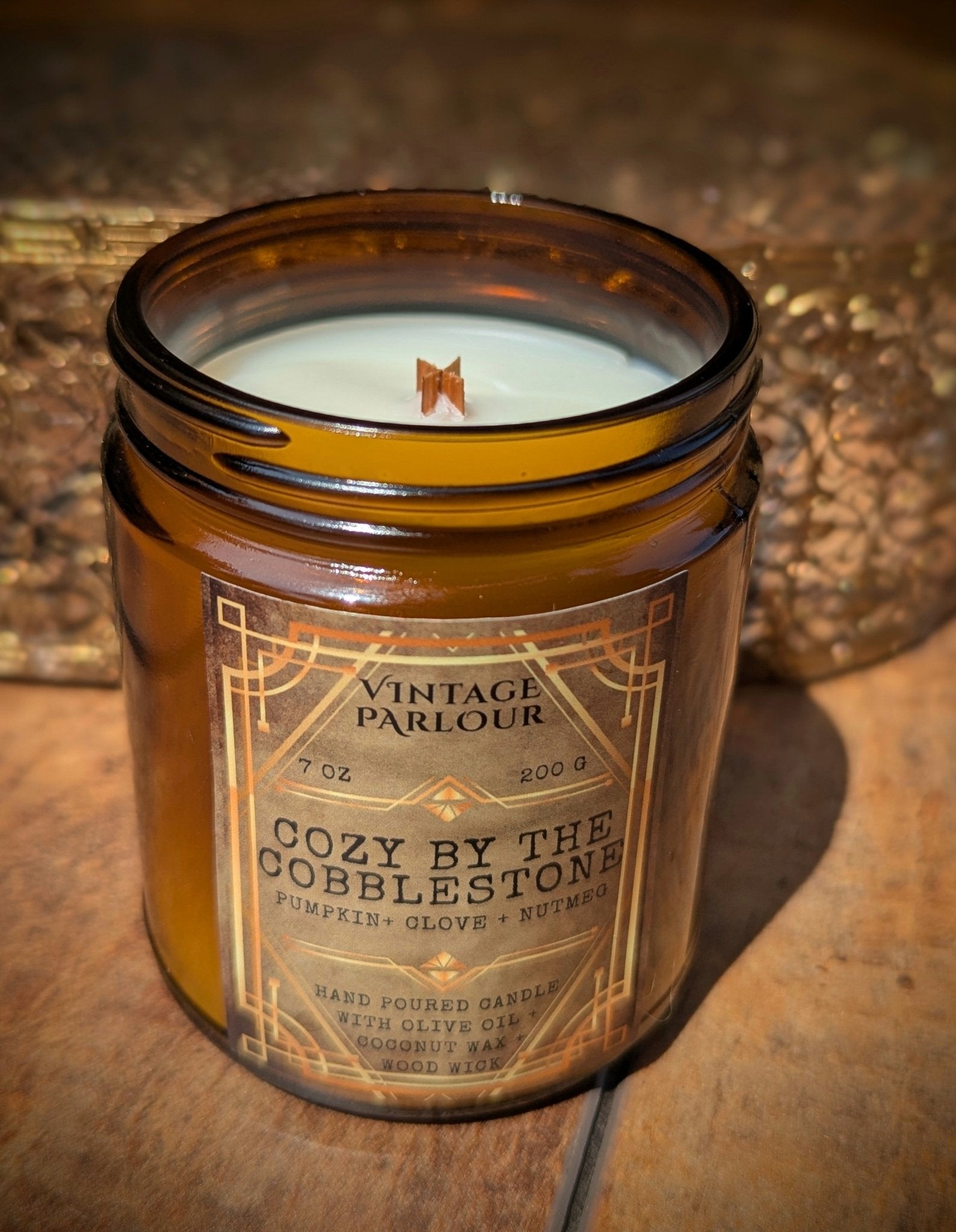 Vintage Wooden Wick Candle – Art Deco 1920s Inspired Scented Candle Gift